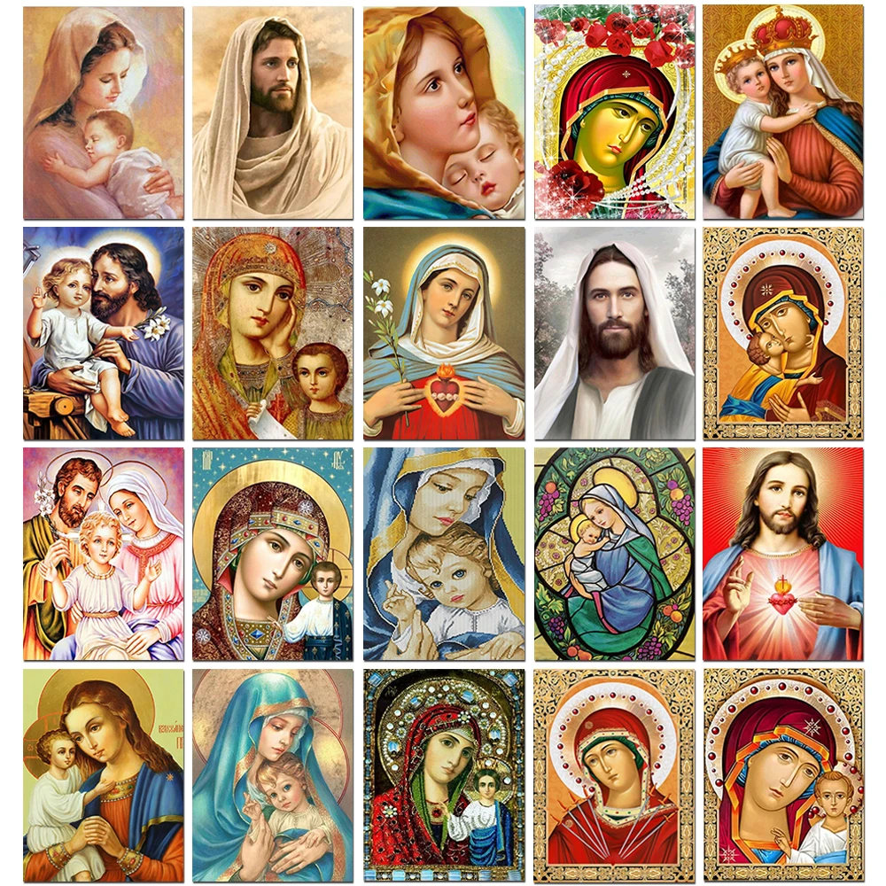 5D Diamond Painting Religious Madonna Jesus Diamond Embroidery Mosaic DIY Full Round Cross Stitch Rhineons Home Decor Promotion