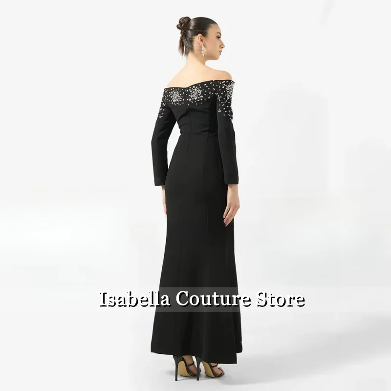 Lussuoso abito da ballo con perline al largo della spalla maniche lunghe abiti da festa maxi scollo a V tromba abiti da sera formali per le donne 2025