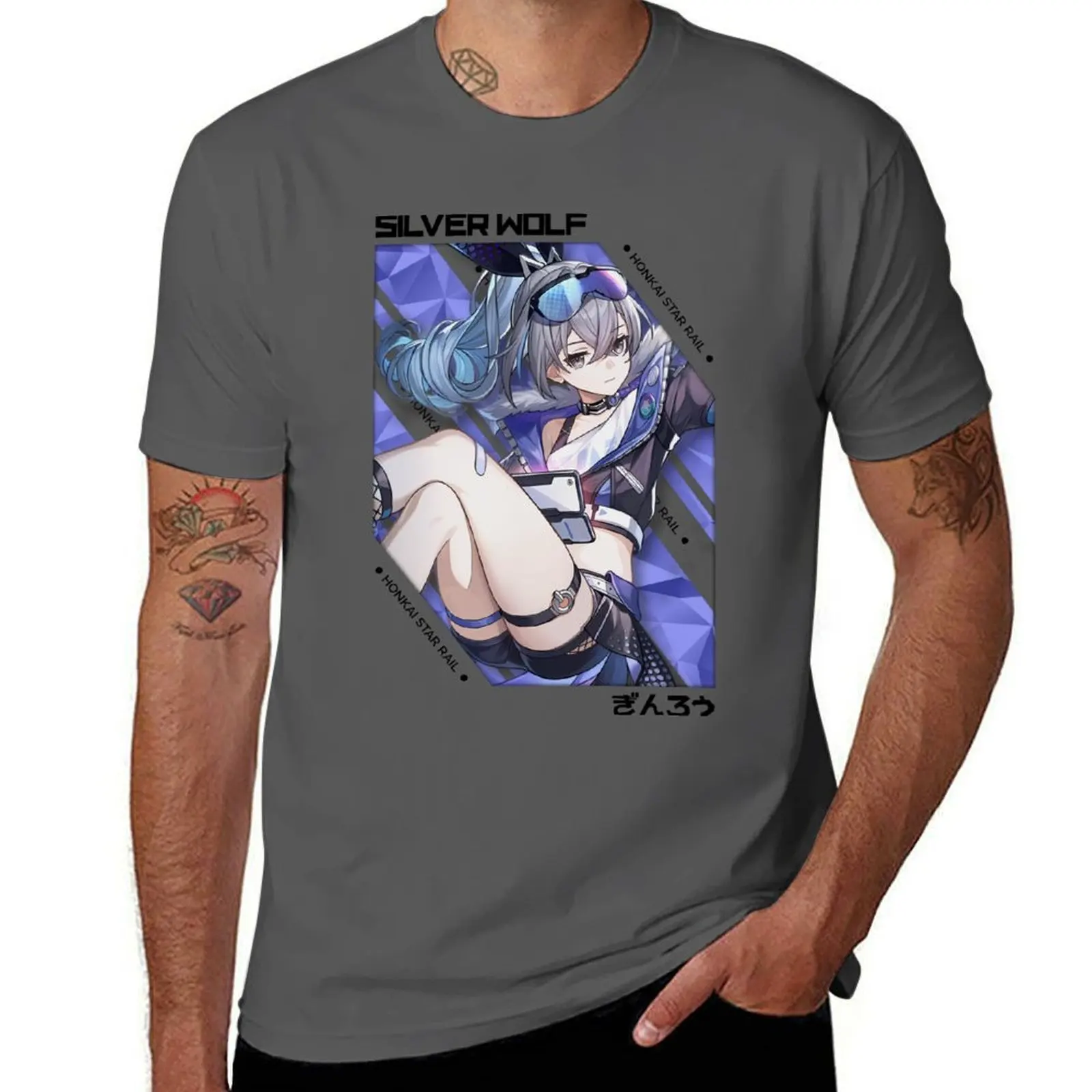

black V.1 Honkai Rail Silver ver - Wolf Star T-Shirt Vintage Style Printed Top