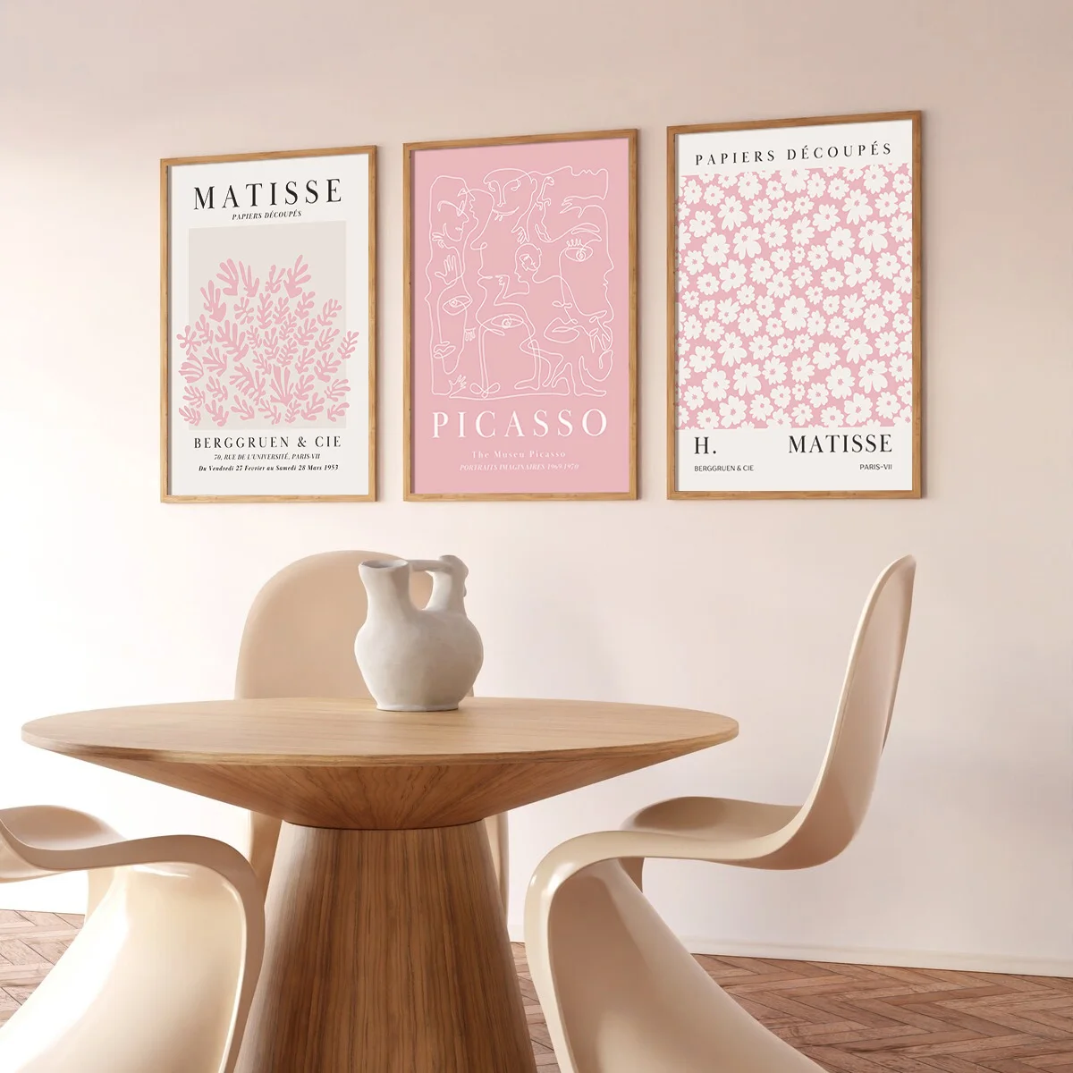 3-Piece Set of Pink Abstract Sage Matisse Wall Art Gallery Prints, Picasso Prints, Henri Matisse Canvas Posters, Modern Minimalist Wall Art,