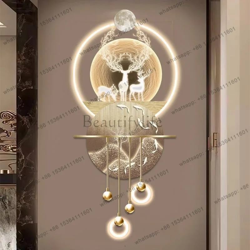 Light luxury entrance decorative painting New Chinese three-dimensional painting Entry door corridor aisle with lights