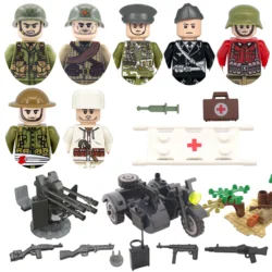 DIY WW2 Infantry Medical Corp Soldier Motorcycle Soviet US Army Military Gun Weapons Building Block Brick Children Kids Gift Toy