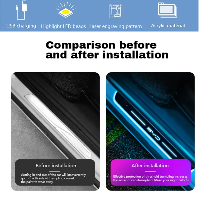 

For BYD Atto 2 3 Sealion Dolphin Seal U Dm I Song Car Door Sill Light Threshold Lamp LED Welcome Plate Pedal Light Car Doors