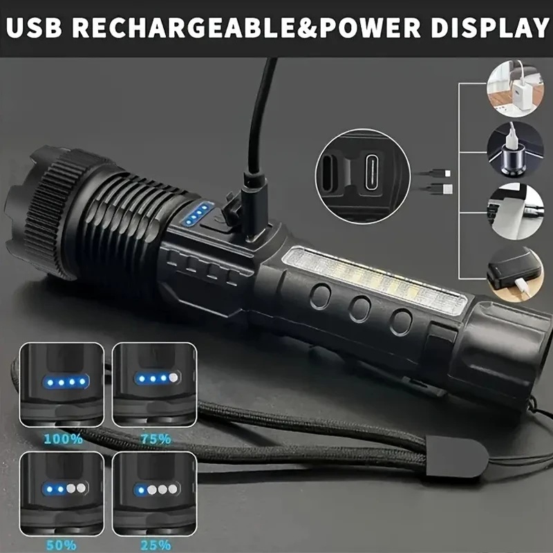 Powerful Flashlights Rechargeable Torch Light High Power LED Flashlight Built-in Battery For Camping Emergency Lamp