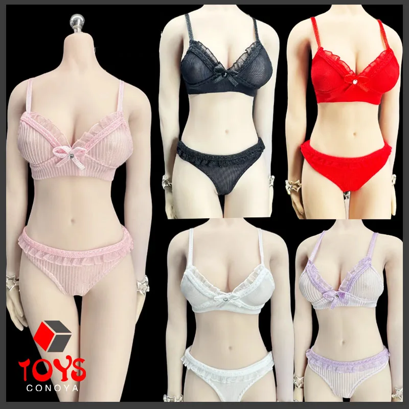 1/6 Scale Female Elegant Sexy Lace Bow Perspective Underwear Set Clothes Model Fit 12