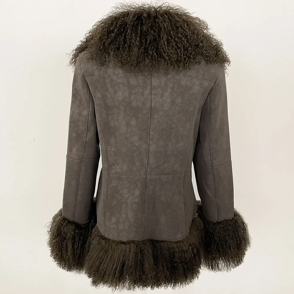 OFTBUY New Winter Warm Curly Mongolia Sheep Fur Jacket Women Vintage Shearling Coat Slim Faux Suede Real Rabbit Fur Clothing