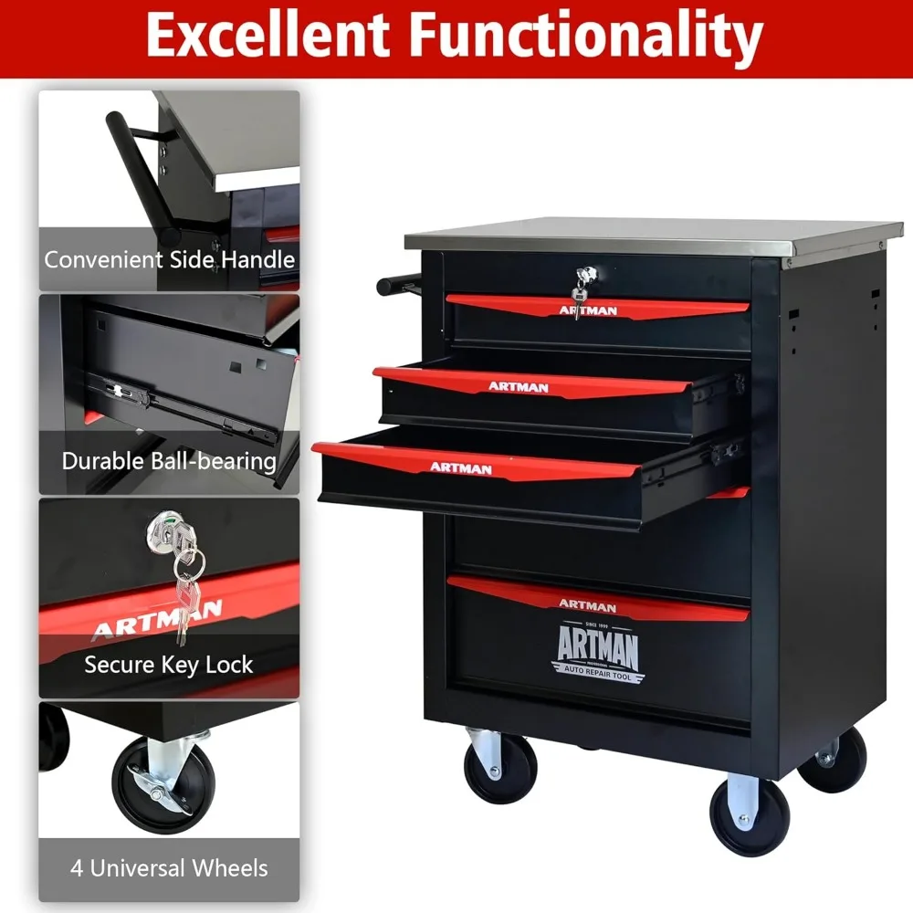 Cassettiera portaoggetti multifunzionale per attrezzi con 5 cassetti, organizer per carrello resistente per garage e officina