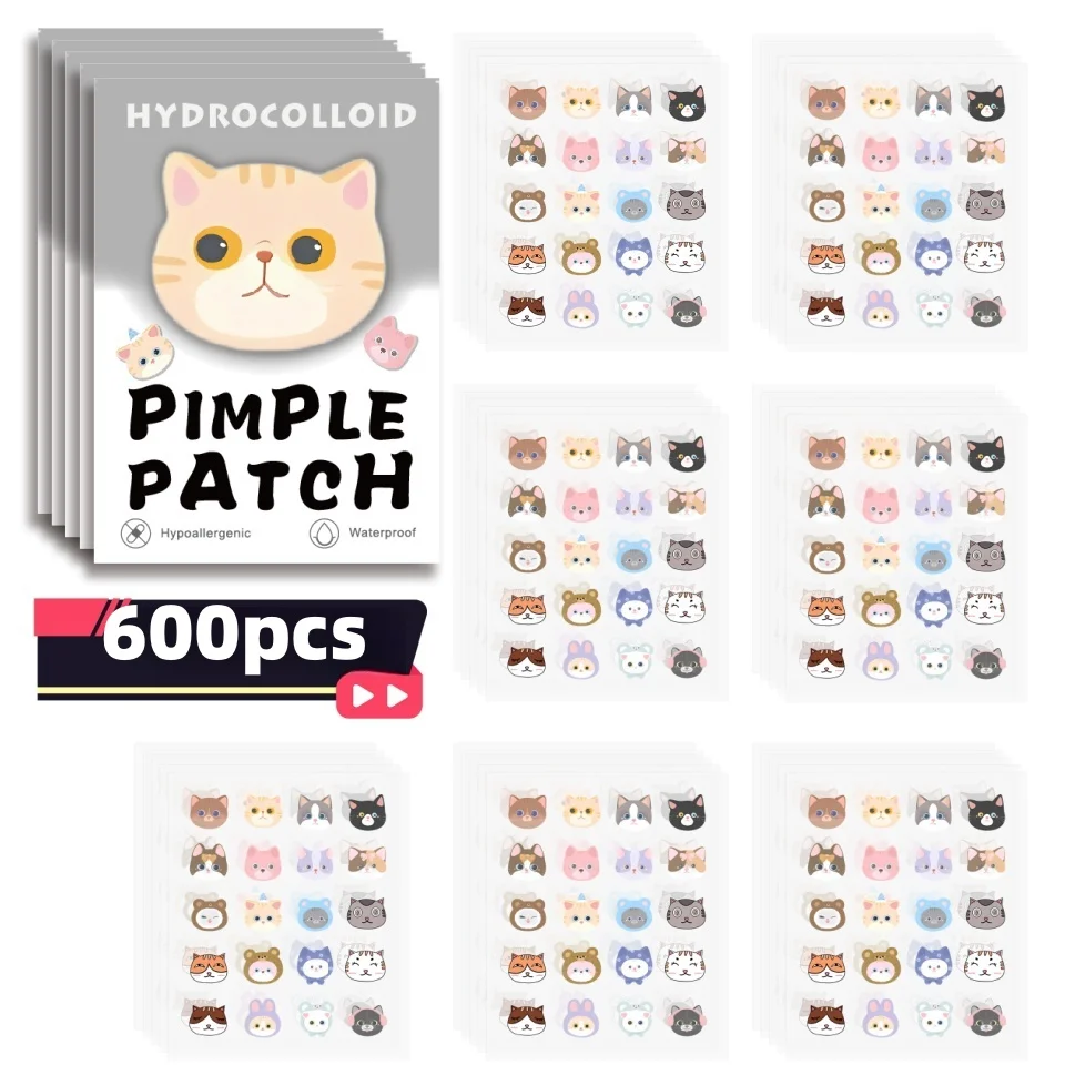 

600pieces of cartoon cat acne patches, facial acne patches, concealer acne patches, and pimples patches. Ultra-thin and breathab