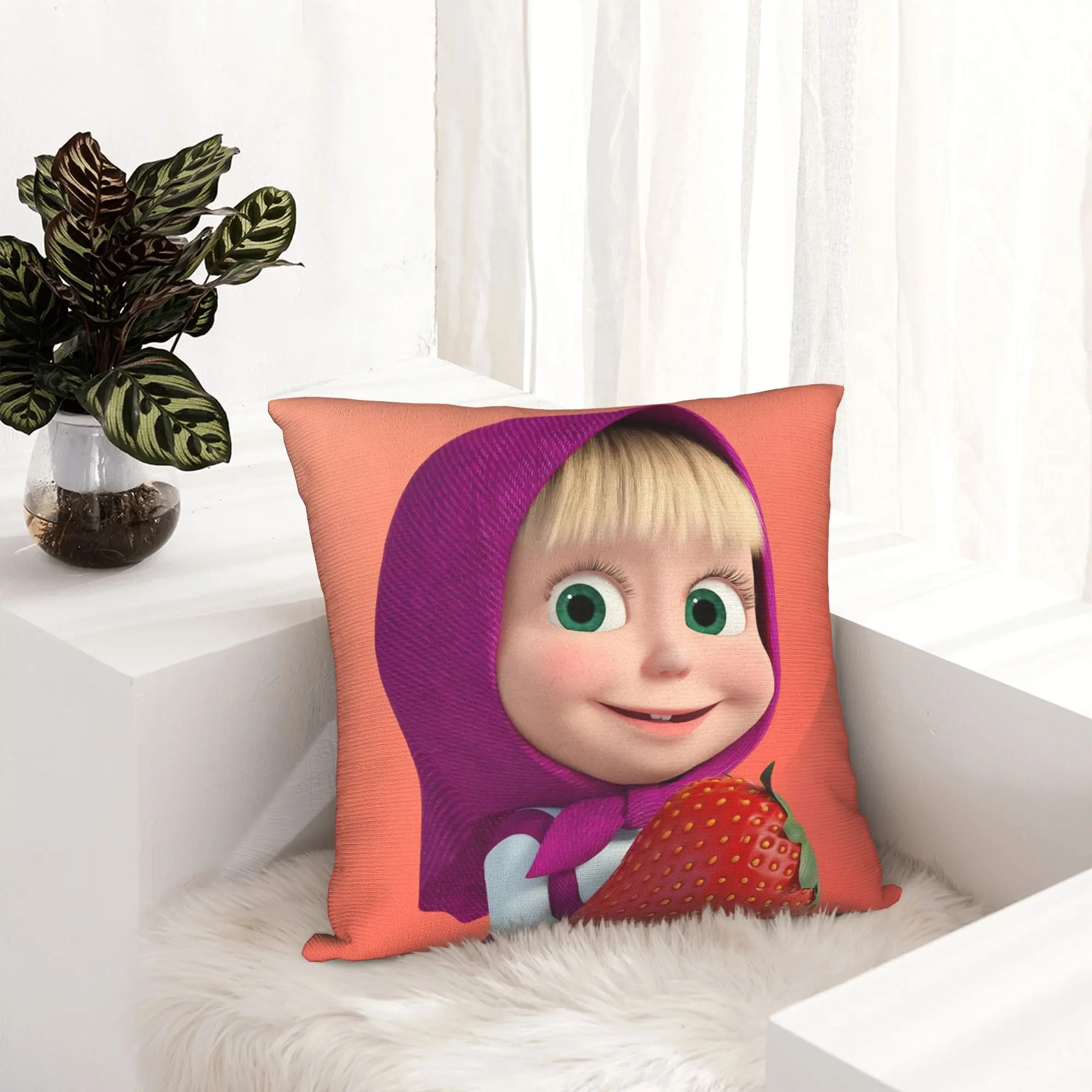 Cute Cartoon M-Masha and Bear Pillowcase Printed Polyester Cushion Cover Decorations  Throw Pillow Case Cover Home Wholesale