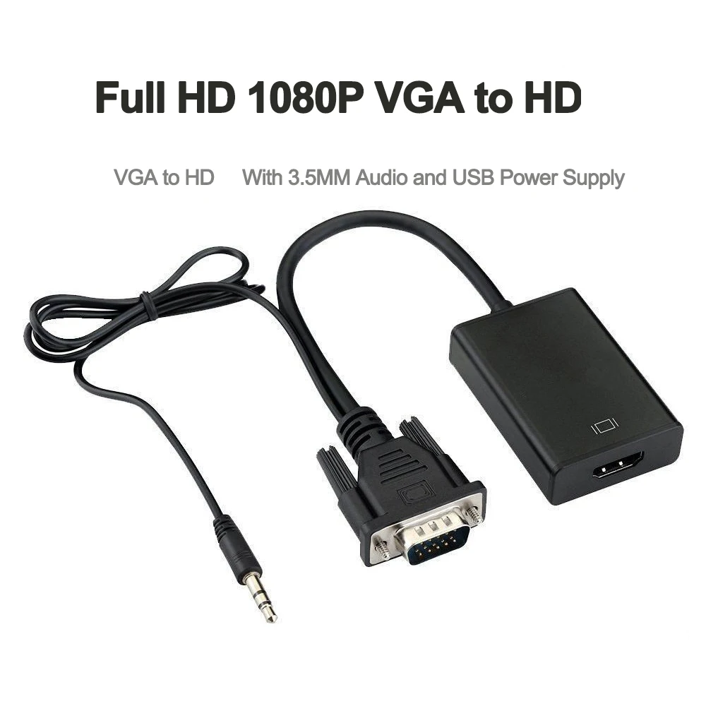 VGA to HDMI-compatible 1080P Full HD Converter Adapter Cable with Audio Output VGA HD Adapter for PC laptop for PC laptop to HDT