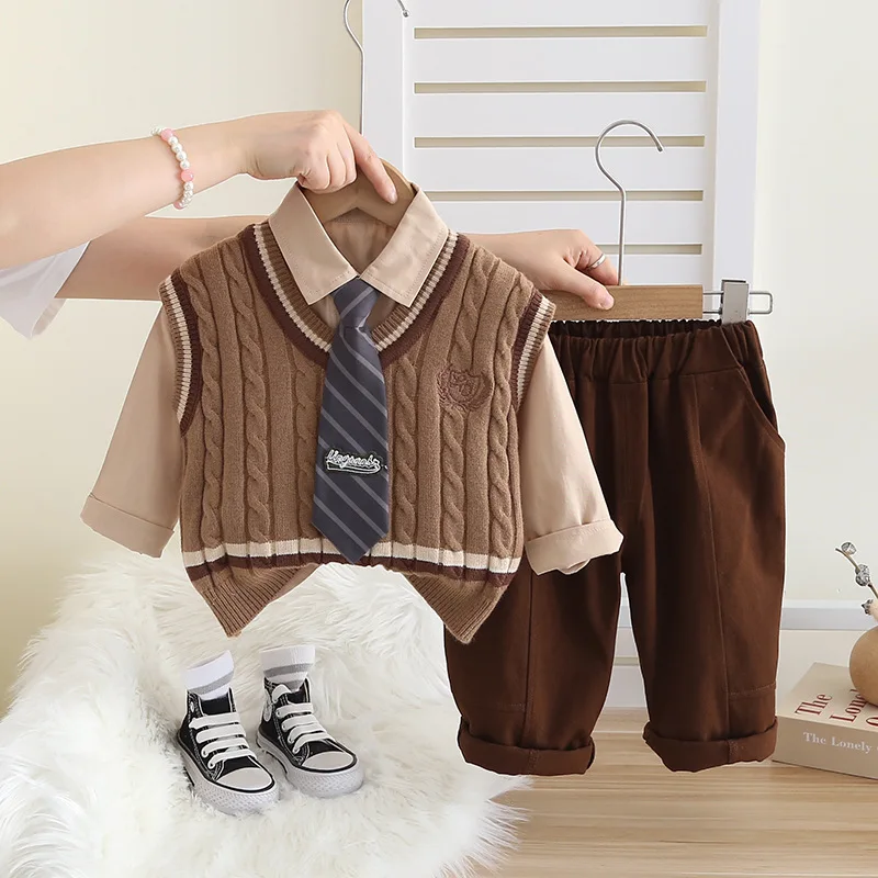 

Spring Autumn Fashion Baby Clothes Suit Kids Boys Clothing Children Vest Shirt Pants 3Pcs/Set Toddler Costume Infant Tracksuits