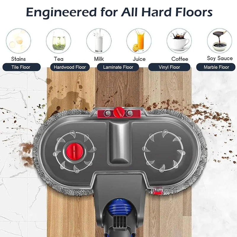 Acessório de cabeça elétrica para Dyson, Motores rotatórios duplos, Almofadas de esfregão laváveis, 6 pcs, apto para Dyson V7, V8, V10, V11, V12, V15