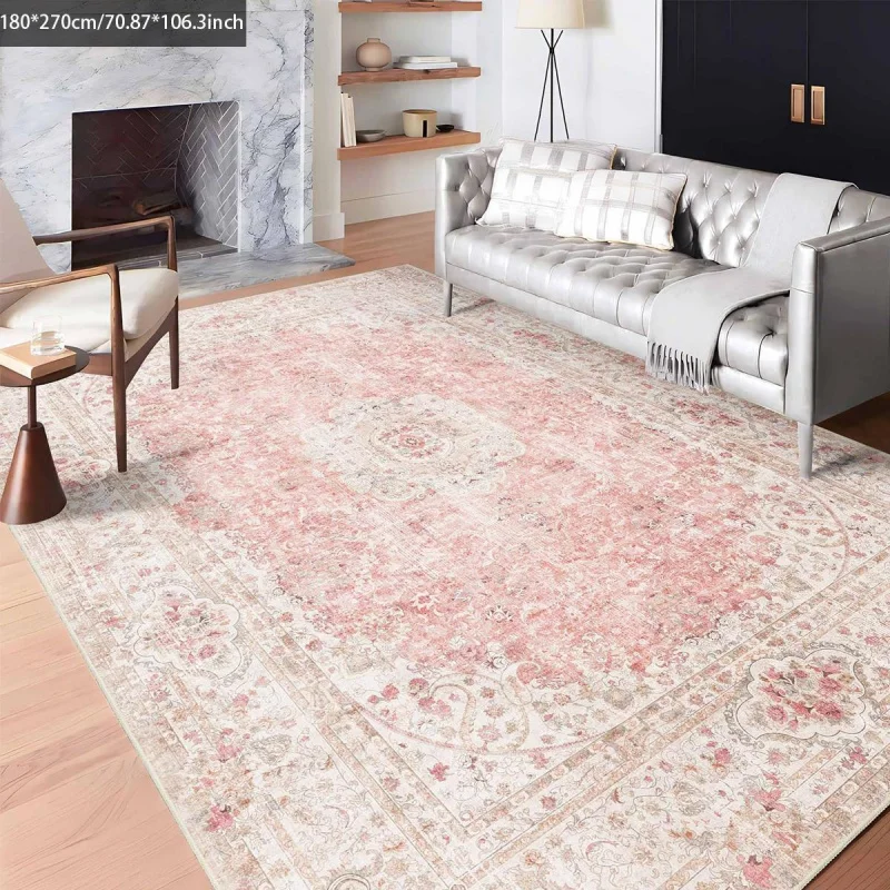 VIKAMA Rosa und Vintage Persisches Muster Teppich, Leichte Luxus-Atmosphäre, Wohnzimmer Sofa Teppich, Schlafzimmer Bettvorleger