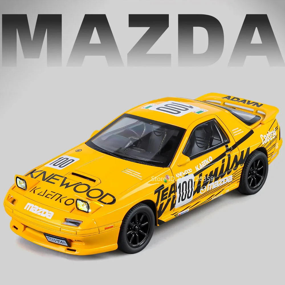 1:24 RX7-FC Model Toy Sports Cars Alloy Diecast Miniature RX7 Supercar Sound Light Doors Opened Pull Back Vehicle Toys Kid Gifts