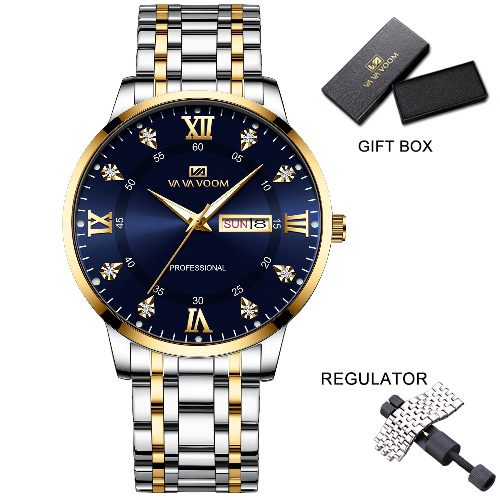 Men Watch Top Brand VA VA VOOM Original Luxury Business Calendar Stainless Steel Waterproof Clock Mens Sports Quartz Male Watch