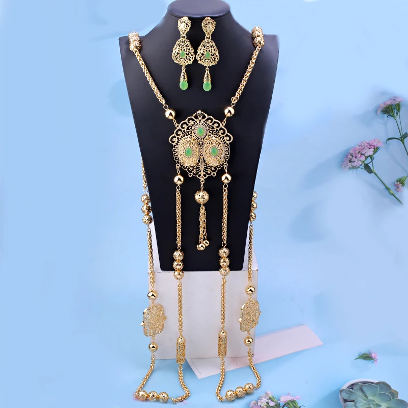 Gold Plated Moroccan Bride Body Jewelry Chain with Rhinestone Middle East Wedding Back Shoulder Chain for Women Ethnic Jewelry