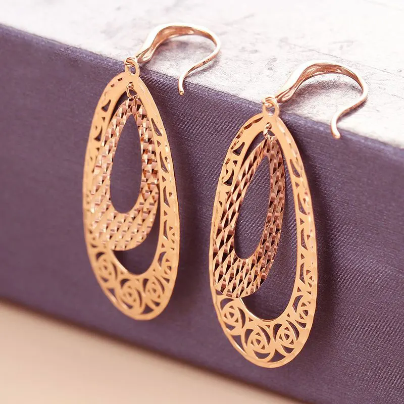 

585 Purple Gold Plated 14K Rose Gold Double Layer Droplet earrings for women stud earings New in Luxury Wedding Jewelry