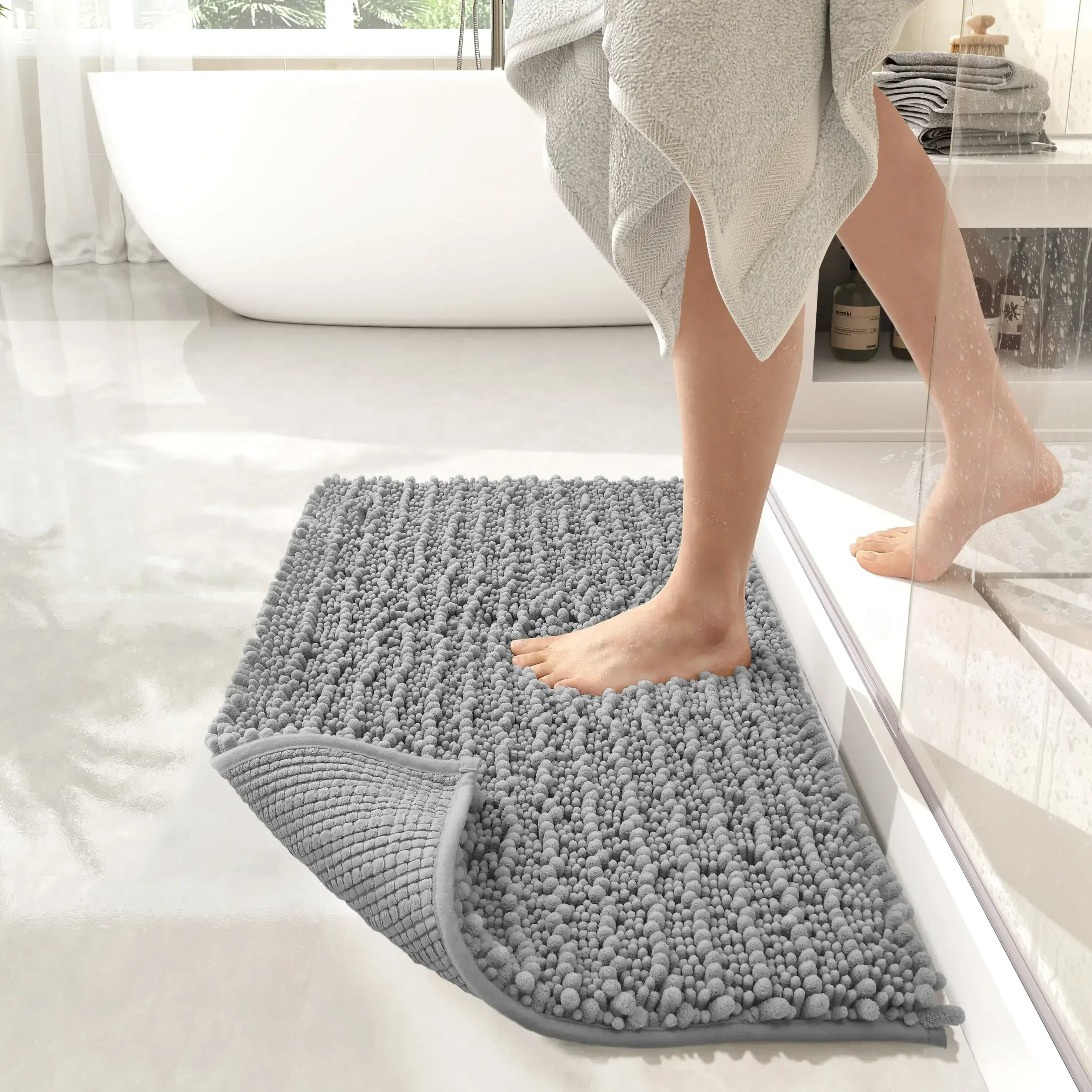 

Washable Bathroom Chenille Non-Slip Bath Mat skid resistance and water absorption Plush soft household hoarse carpet Decor