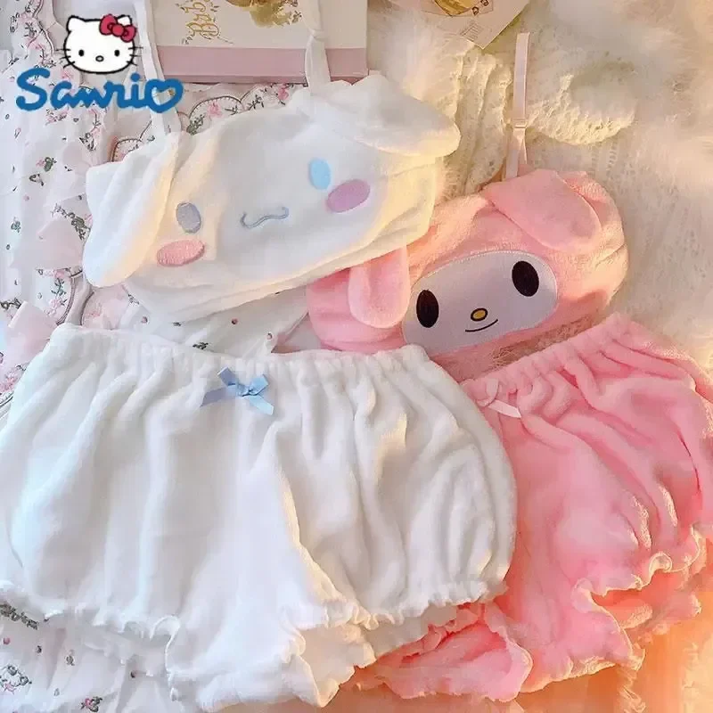 Sanrio Cartoon Autumn and Winter Pajamas Underwear Bra Kuromi Melody Cinnamoroll Cute Little Devil Sexy Cute Home Clothing Gift