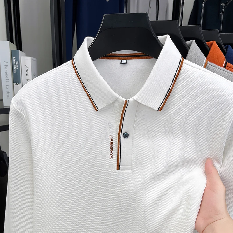 

Весенне-осенняя мужская футболка с длинным рукавом с откидным воротником, деловая повседневная рубашка-поло, модная одежда, нижняя рубашка, мужской топ