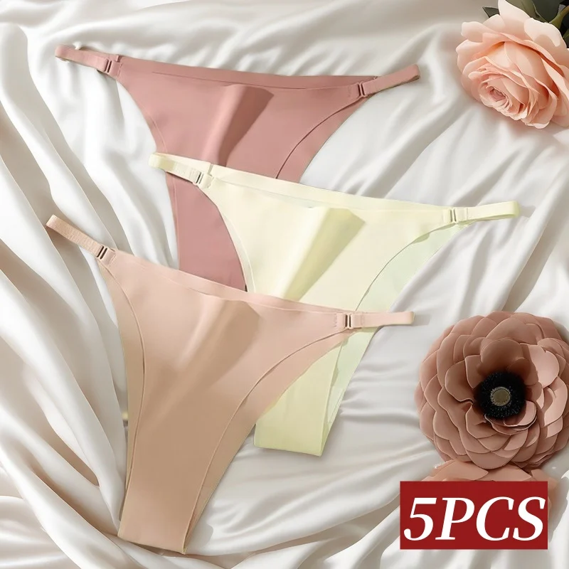 5 Teile/satz Frauen Niedrigen Taille Höschen Eis Seidige Schriftsätze Weibliche Unterhose Brasilianische Höschen Sexy Dessous Unsichtbare Unterwäsche S-XL