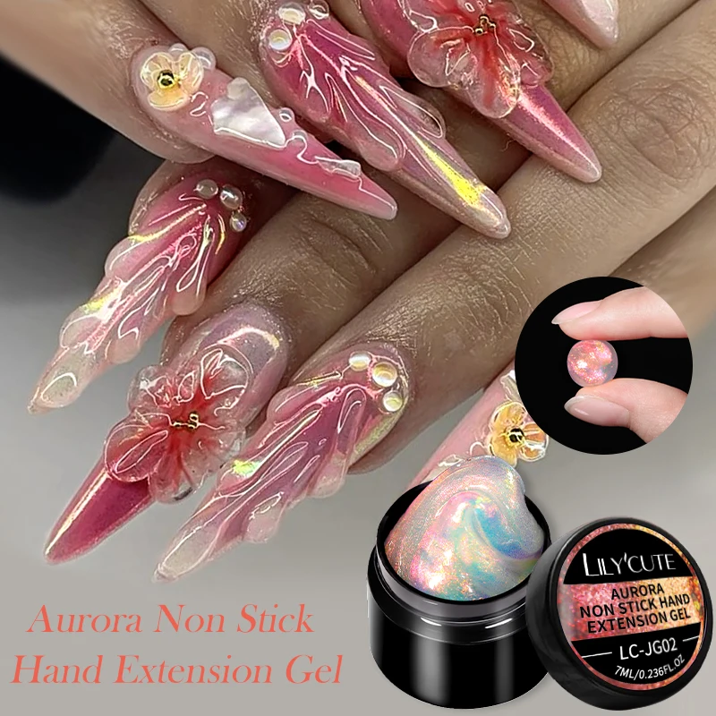 LILYCUTE 7ML Aurora Non-Sticky Hand Quick Extension Gel 3D Effect Nail Carving Molding Building UV Gel Soak Off Construction Gel