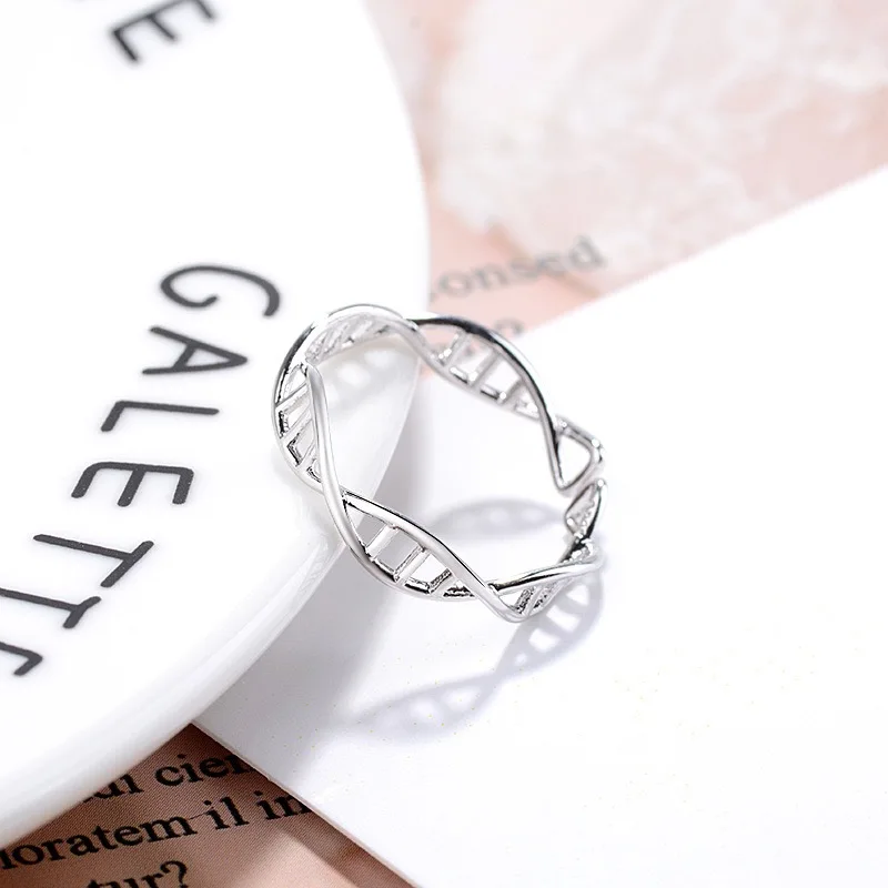 925 Sterling Silver DNA Double Helix Ring Science Students Jewelry Girlfriend Gift