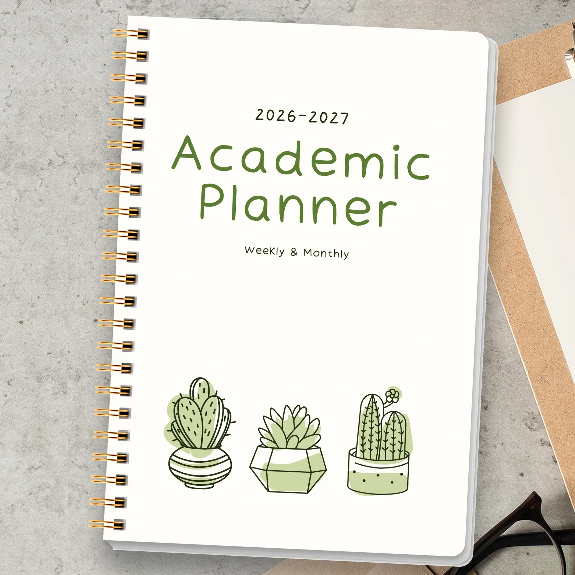 2026-2027 Academic Planner A5 Spiral Notebook Green Botanical Spring Summer Back to School Weekly Monthly Organizer