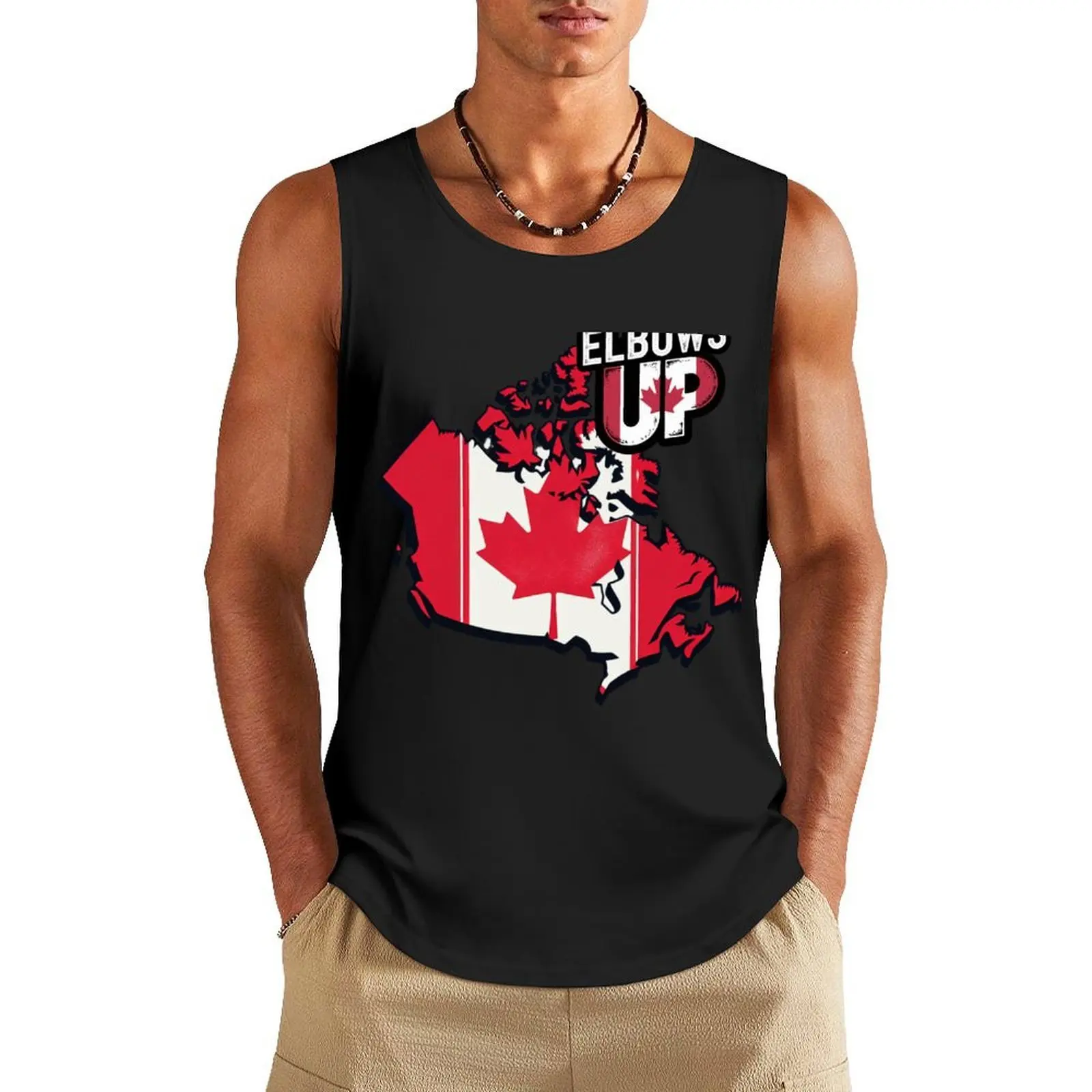 

Canadian Map with ‘Elbows Up’ Phrase – National Colors Design Tank Top t-shirts man Men's clothing t shirt gym