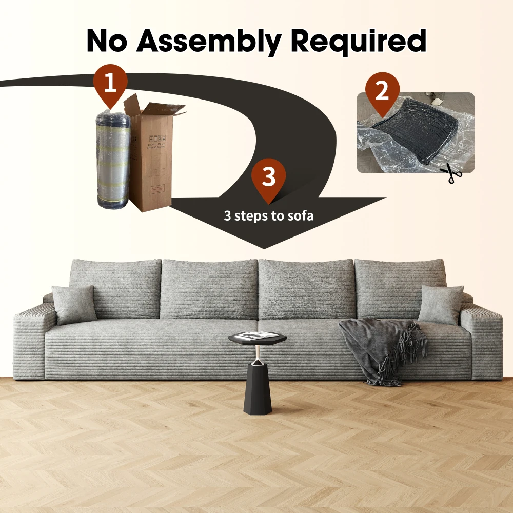 Sofá nuvem de 140 polegadas, sofá modular moderno, sofá acolchoado para sala de estar, sem necessidade de montagem, cinza (mais tecido de veludo)