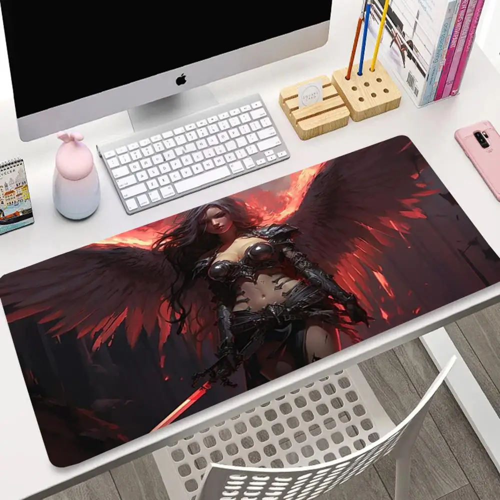 

Super cool anime girl mousepad with wing large computer accessory table mat, high-quality carpet that is easy to clean