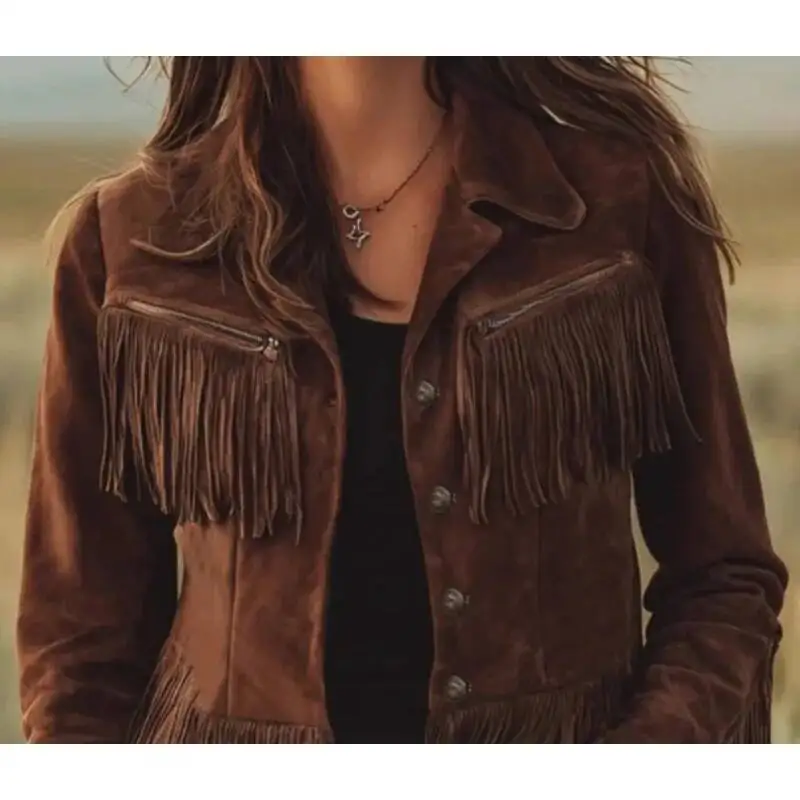 New Cross-Border Suede Solid Color Lapel Short Slimming Autumn And Winter Belt Women Jacket Fringed Women's Coat