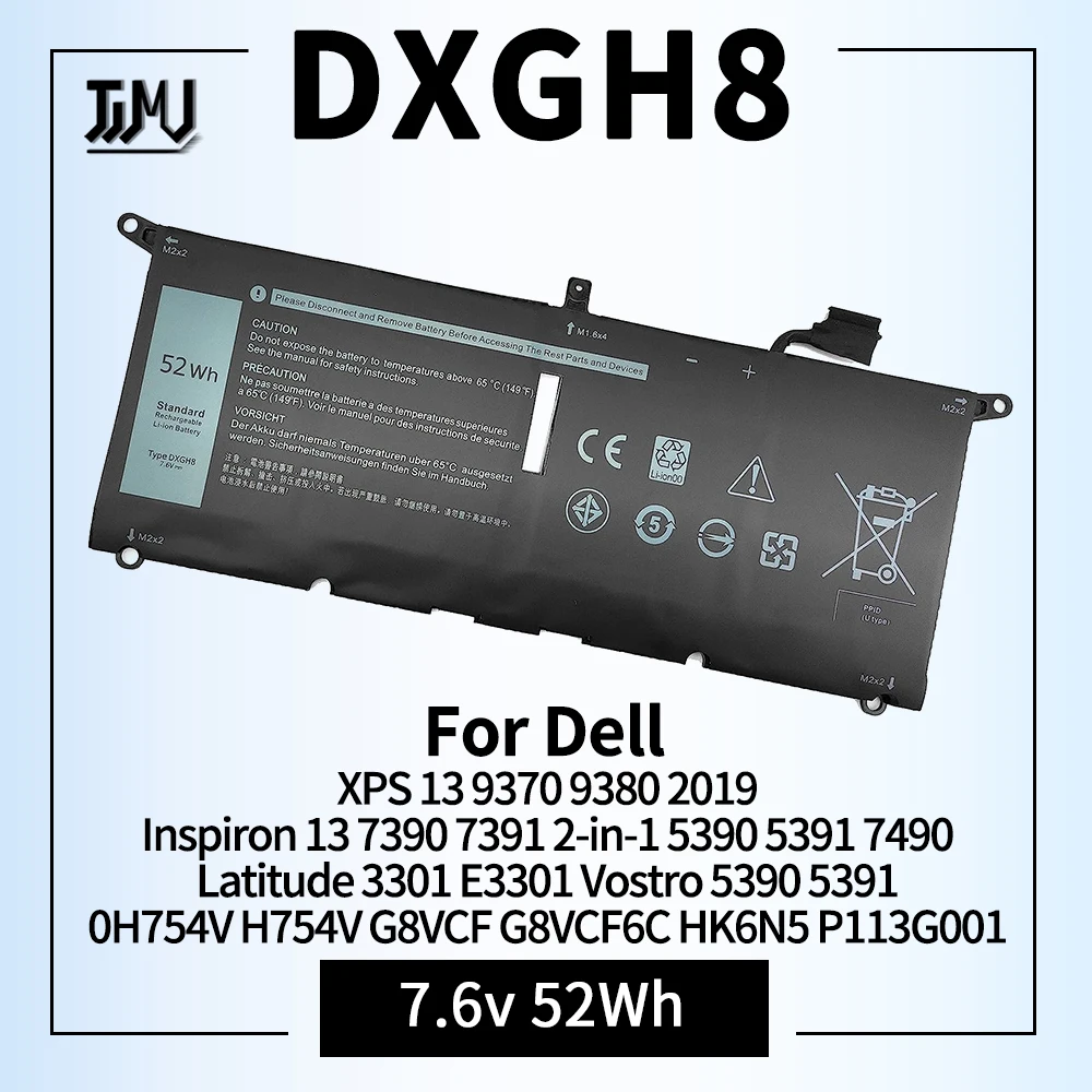 DXGH8 Battery for Dell XPS 13 9370 9380 2019 Inspiron 13 7390 7391 2-in-1 5390 5391 7490 Latitude 3301 E3301 Vostro 5390 5391