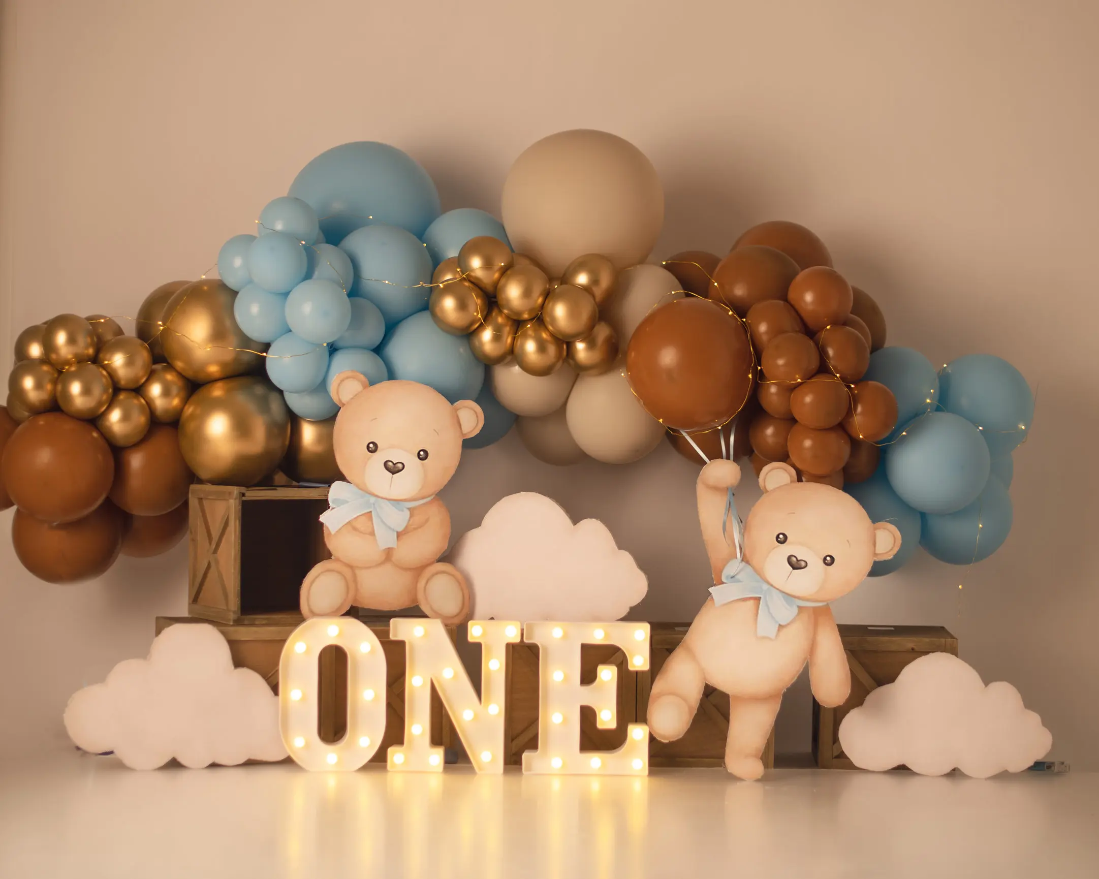 Photo Background Cute Brown Bear Up Up Balloons Pampas Grass Child 1st Birthday Party Decoration Backdrop Photo Studio Prop