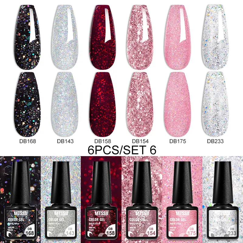 6PCS White Glitter Nail Polish Gel Set Popular Colors Autumn Semi Permanent Soak Off UV Nail Art Manicure Varnish Supplies Kit