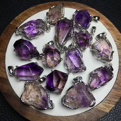 1 Pc Fengbaowu Natural Purple Quartz Rutilated Super 7 Pendant 925 Sterling Silver Irregular Crystal Healing Stone Jewelry Gift