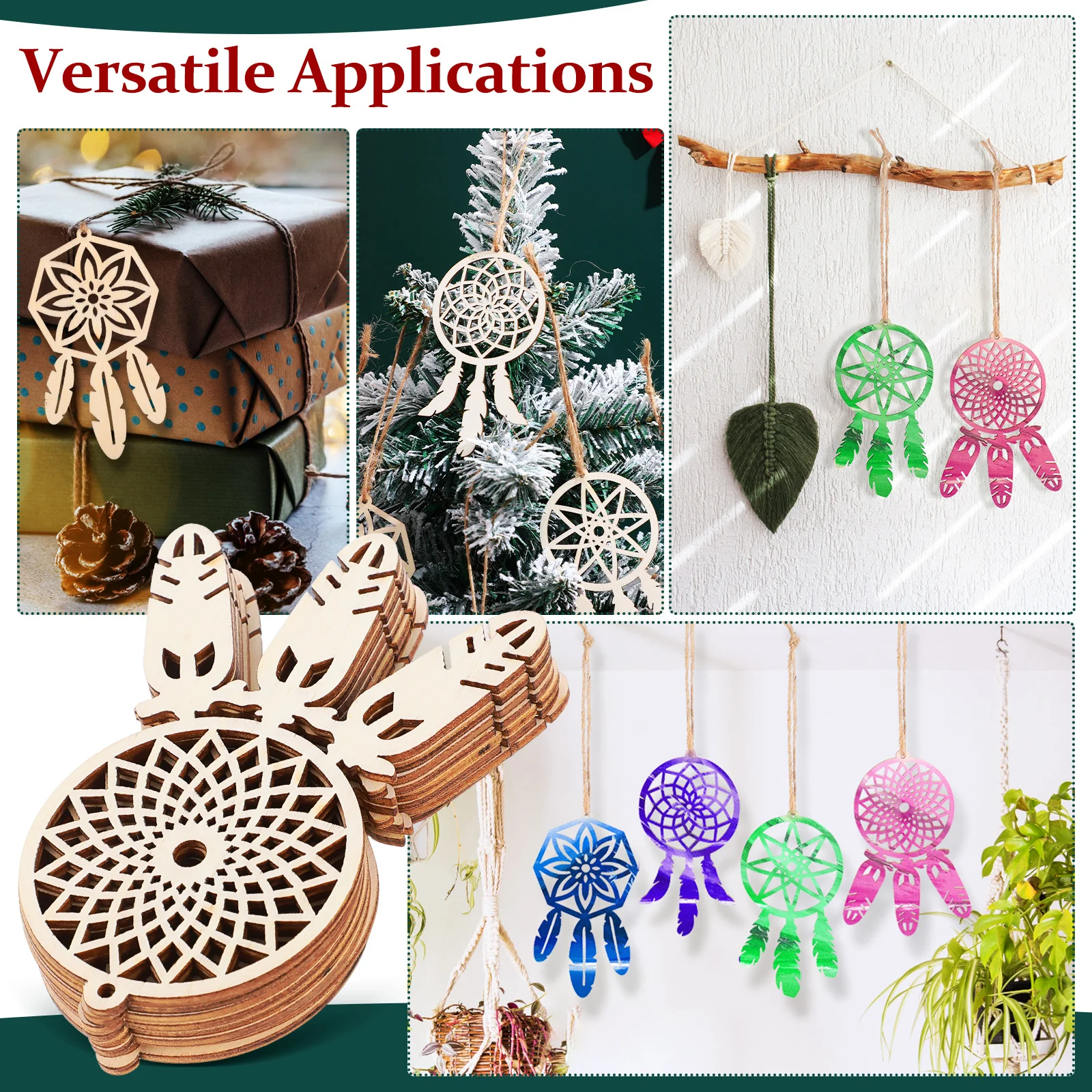 40 قطعة لم تنته حلم الماسكون الخشب الحرفية أطقم الطبيعية خشبية معلقة الزينة ل مأدبة جمعات الخيال دفعة #6