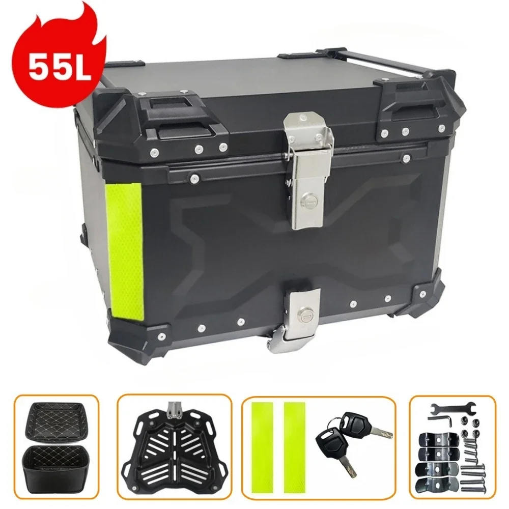 45L 55L 65L Universele Aluminium Motorfiets Top Case Afsluitbare Waterdichte Anti-Collision Harde Staart Doos Kofferbak Opslag bagagedrager