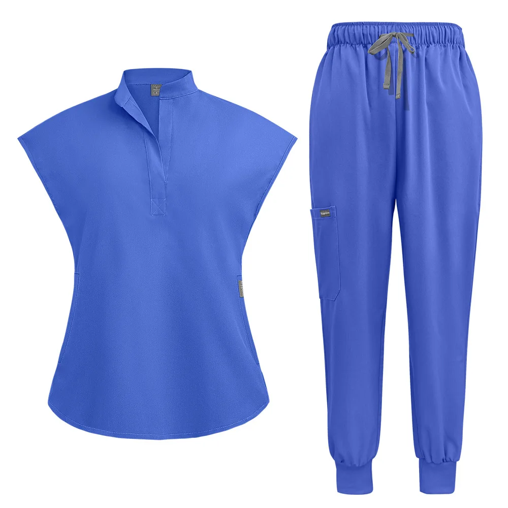 uisex-stand-up-collar-bat-sleeve-hand-washing-suit-set-medical-beauty-salon-dental-pet-hospital-medical-staff-work-uniform