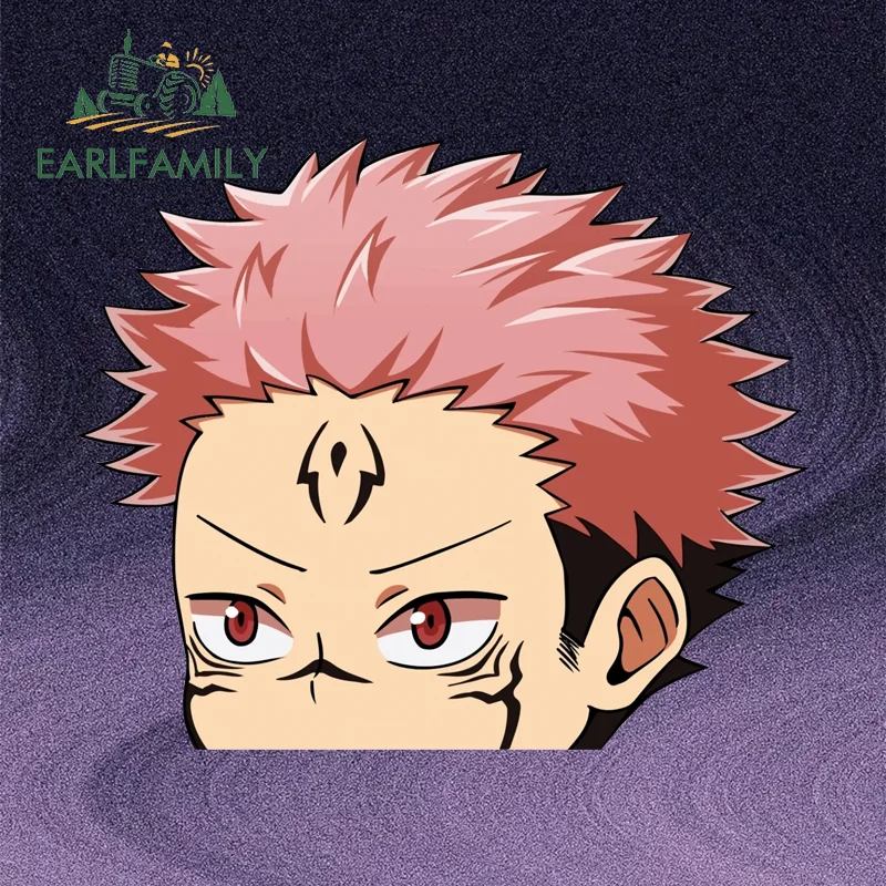 EARLFAMILY Ryomen Sukuna Peeker ملصقات السيارات أنيمي الوردي الشعر اكسسوارات السيارات ملصق مائي دراجة نارية Campervan الفينيل جذع المحمول