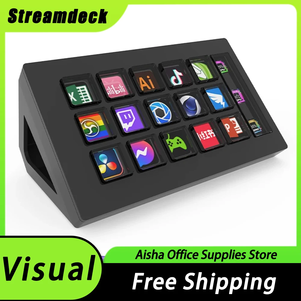 

Streamdeck Visual Keyboard Live Content Creation Controller Custom LCD Button 15 Keys Button For Macos/ Windows/IOS/Android Gift