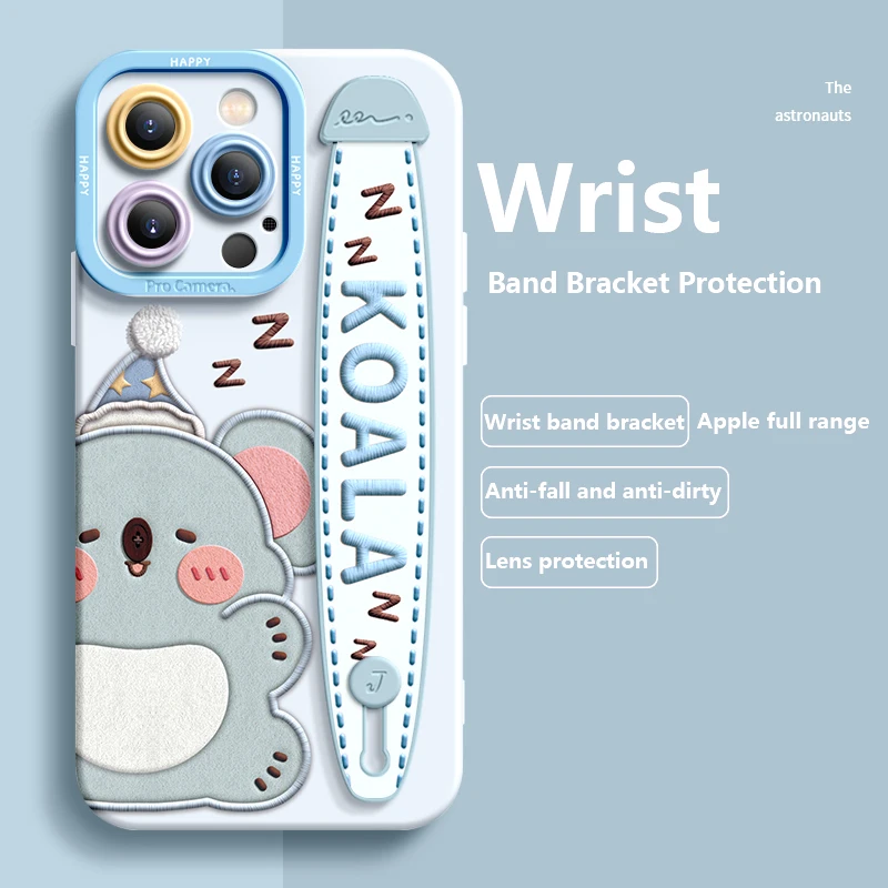 Deluxe Wrist Band Bracket Applicable For iphone 15 14 13 12 11 Pro Max X XR Xs Soft Silicone Cell Phone Case Wave Bear