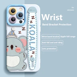 Deluxe Wrist Band Bracket Applicable For iphone 15 14 13 12 11 Pro Max X XR Xs Soft Silicone Cell Phone Case Wave Bear