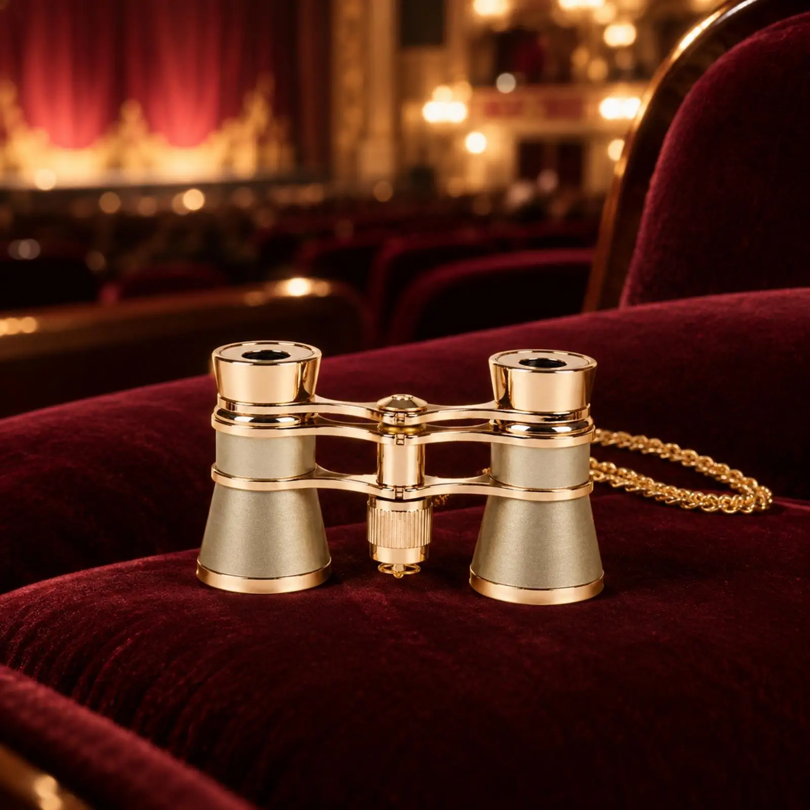 Compact Theater Binocular Lightweight Metal Body Theater Binocular Opera Glass with Carrying Chain Portable for Stage Shows