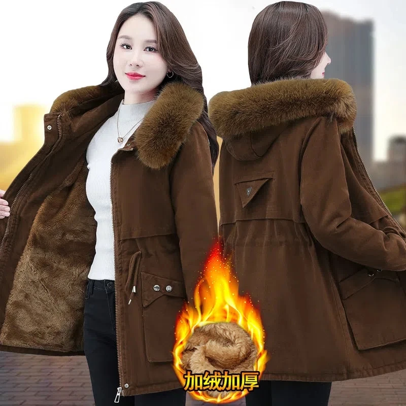 Parkas 6XL Womens 2024 Winter Jacket Loose Casual Padded Coat Female Large Size Plush Fur Collar Thick Down Cotton Jackets