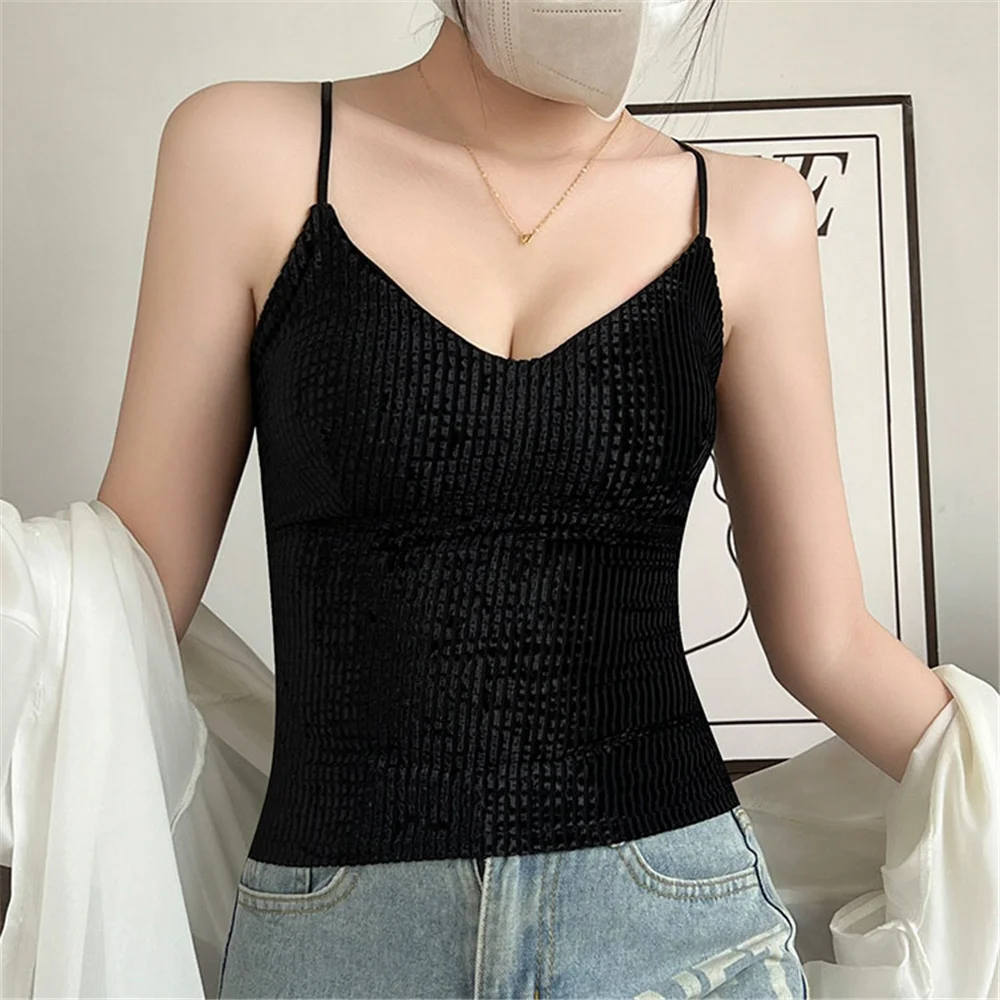 Womens Tops Sexy Tank Top Women Built In Bra Solid Color Camis for Women Crop Top Off Shoulder Sleeveless Camisole 2023 New