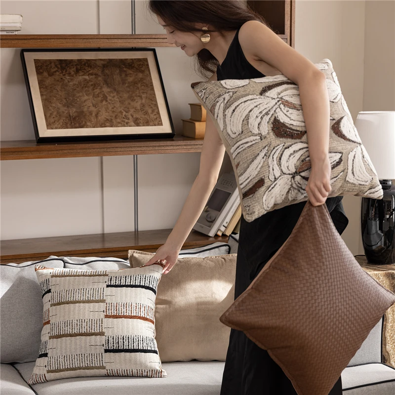 45X45CM Flower Geometry Throw Pillow Cover Yarn-dyed Stamping Waist Cushion Cover Decor Home Decorative Pillowcase
