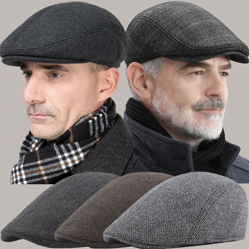 Boinas de Moda para Hombre, Gorro de Lana de Alta Calidad para Otoño e Invierno, Gorra Plana con Diseño de Espiga, Boina Clásica de Artista y Pintor, Gorras Masculinas