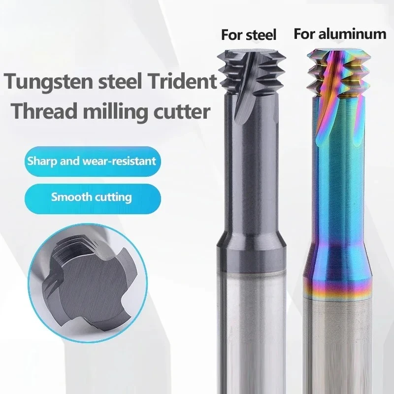 

HRC65 Thread Mill Coated Solid Carbide 3 Teeth Miniature ISO UNC UNF Pitch CNC Internal Machining Cutter Tool M1 2 3 5 6 M8-M24