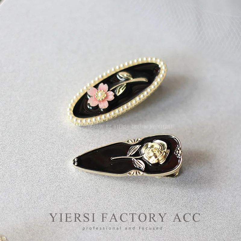 

Elegant Black Rose Bobby Pin 4cm Small Hair Clip for Women Girls Side Bangs Delicate Gothic Fairy Hair Accessories